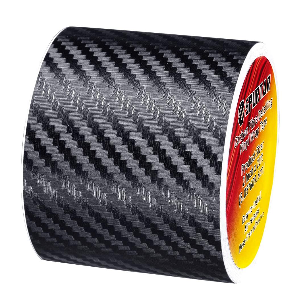 Spurtar Carbon Fiber Vinyl Tape, 2 Inch x 20ft Universal Chrome Black Dry Carbon Fiber Wrap Car Door Edge Guards Detailing Tape Overlay Wrap Roll DIY 3D Protective Anti-Scratch Sticker 5 CM x 600 CM