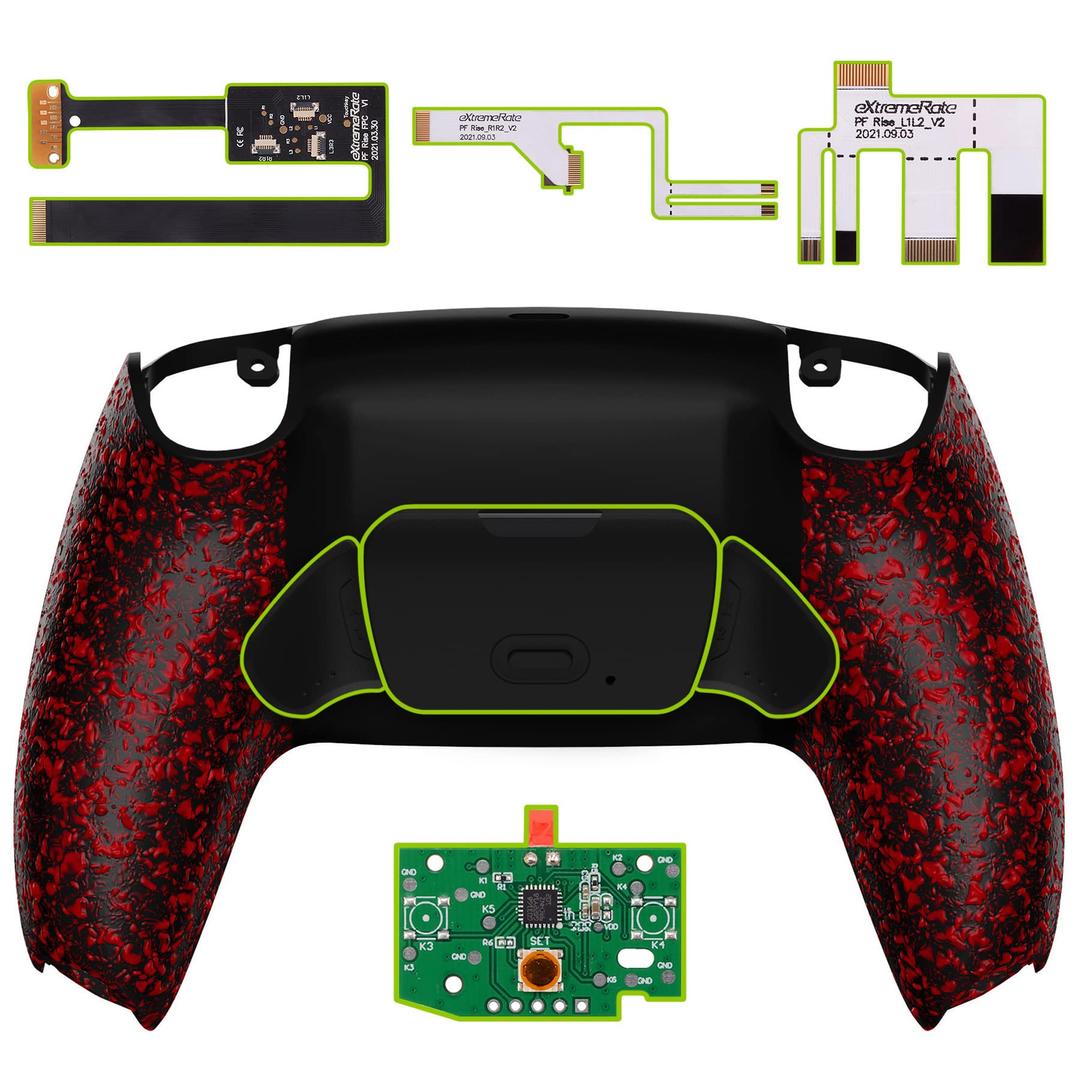 eXtremeRate Textured Red Back Paddles Programable Rise 2.0 Remap Kit for PS5 Controller BDM-010 020, Upgrade Board & Redesigned Back Shell & Back Buttons Set for PS5 Controller - Without Controller