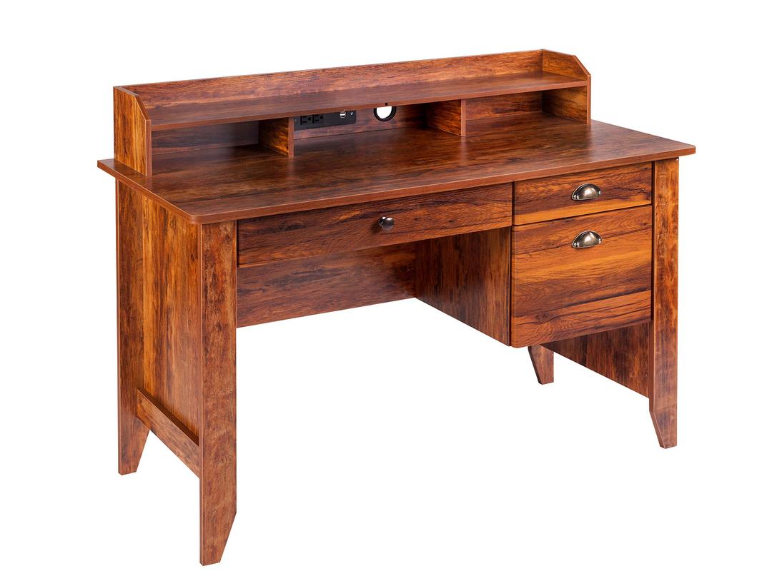 OneSpace Eleanor Executive Desk Wood Grain, Golden Cherry