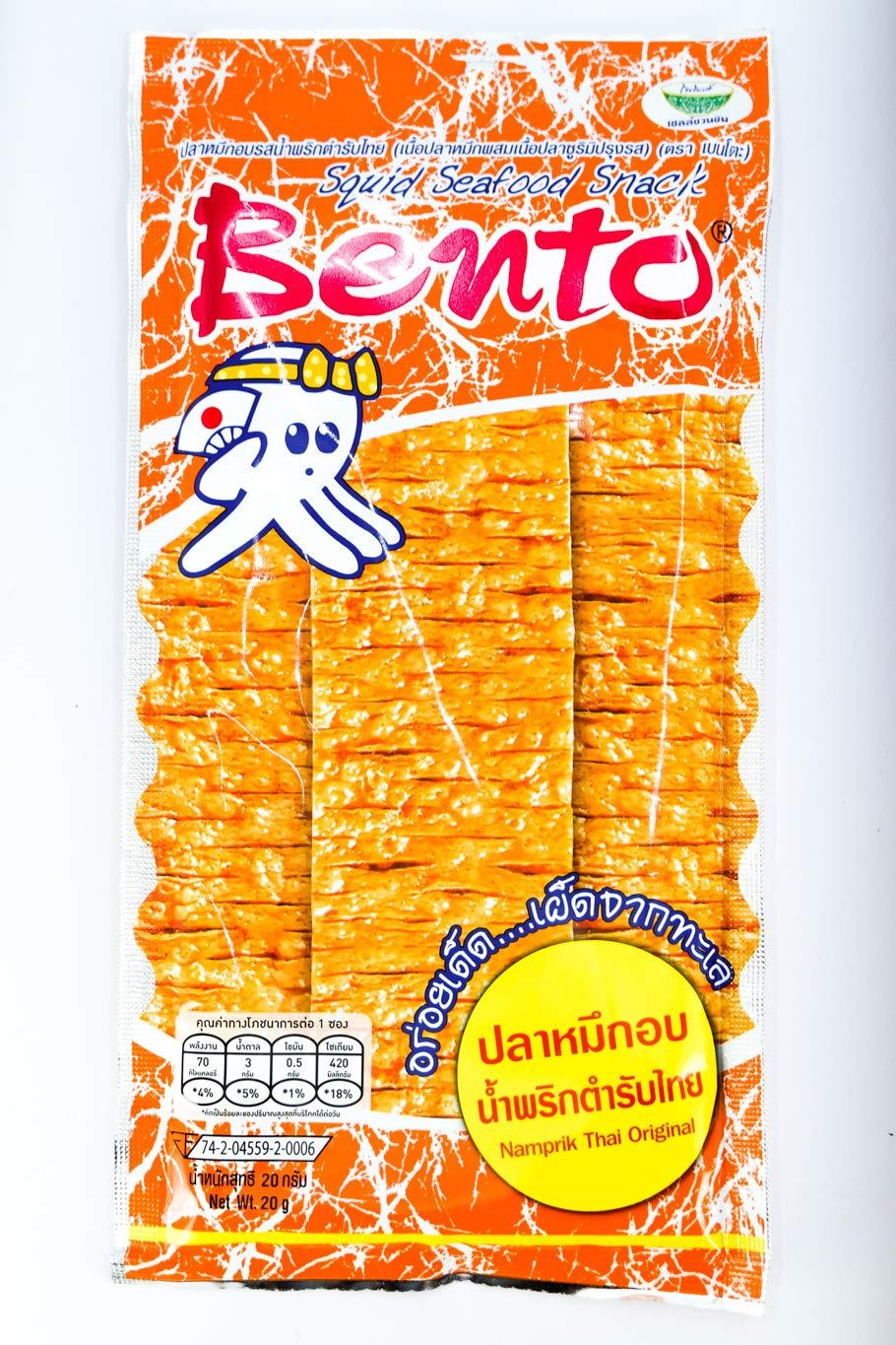 Bento Squid Seafood Snack Thai Original Chili Paste Flavor Very Hot Wt 24 G (0.85 Oz) X 2 Bags