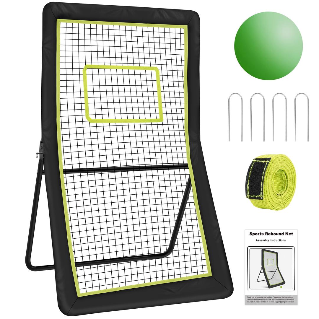 Lacrosse Rebounder for Backyard,Rengue 4x7ft Bounce Back Net with 5 Rebound Angles Lacrosse Ball,Neon Target Ball & Ground Stakes - Perfect for Lacrosse, Baseball, Volleyball, Soccer Practice