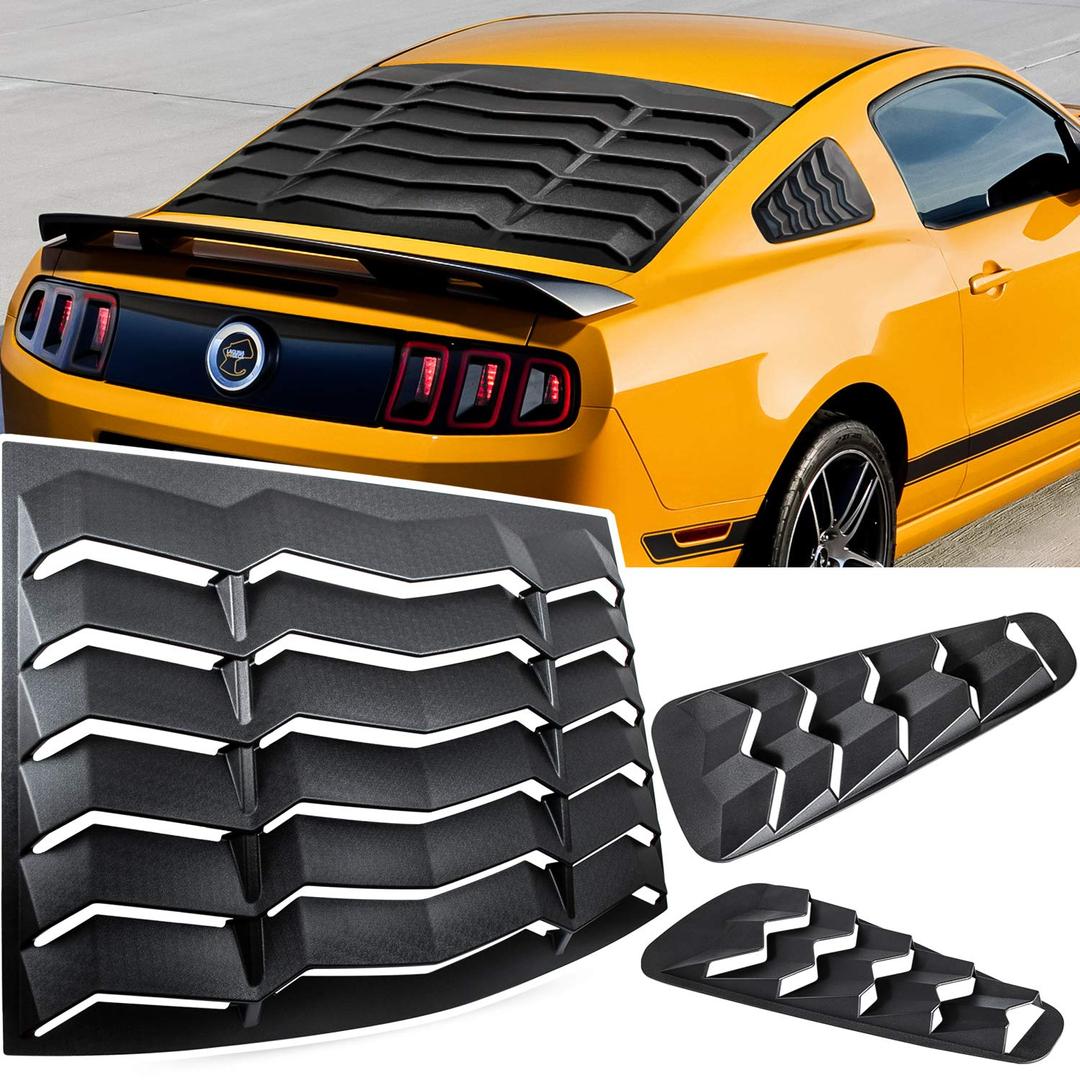 Rear+Side Window Louvers for Ford Mustang 2005 2006 2007 2008 2009 2010 2011 2012 2013 2014 Windshield Sun Shade Cover Vent GT Lambo Style Custom Fit All Weather ABS (Matte Black)