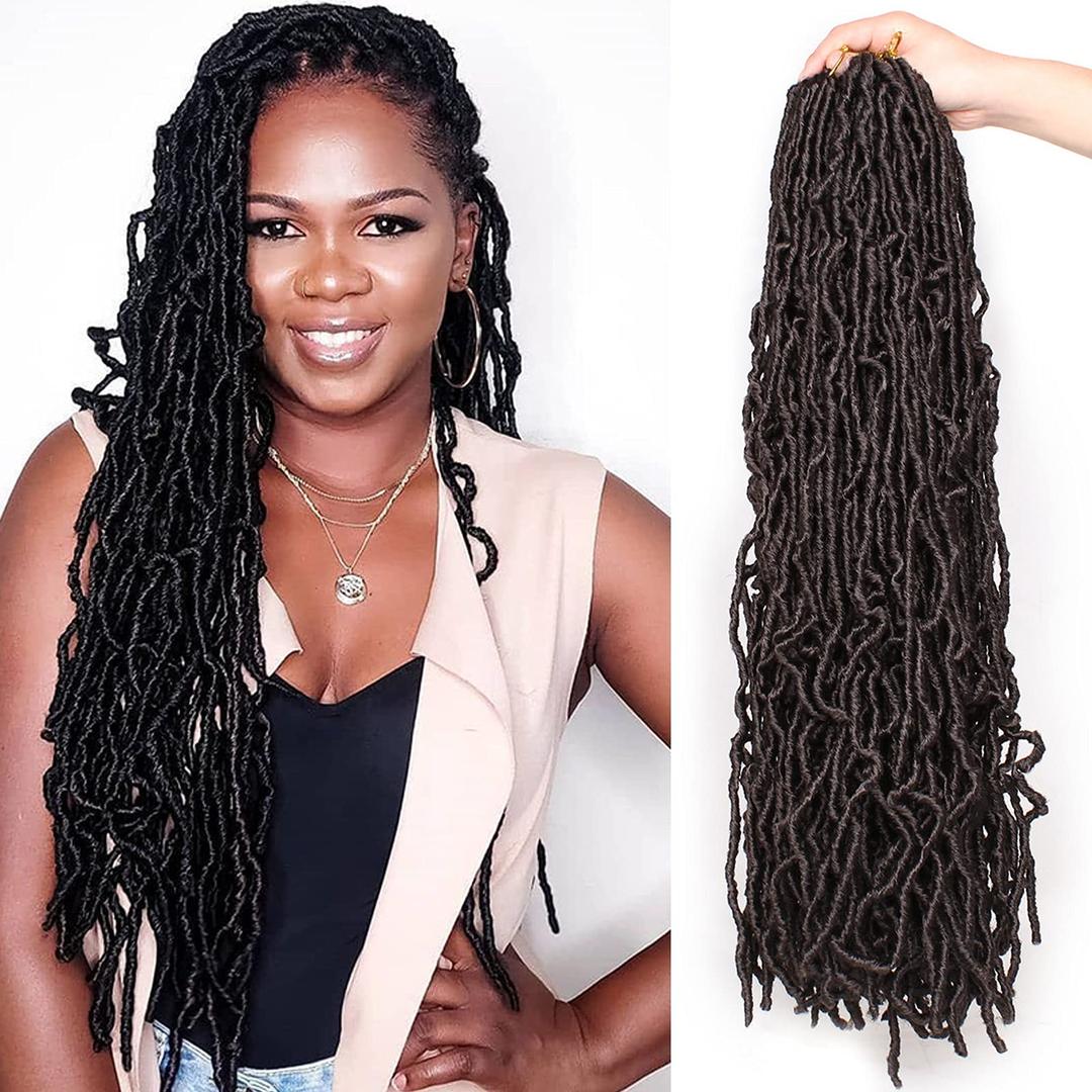 Leeven 24 Inch Soft Locs Crochet Hair 6 Packs New Distressed Faux Locs Brown Long Goddess Locs Pre Looped Messy Butterfly Locs Pre Looped Synthetic Hair for Women #4