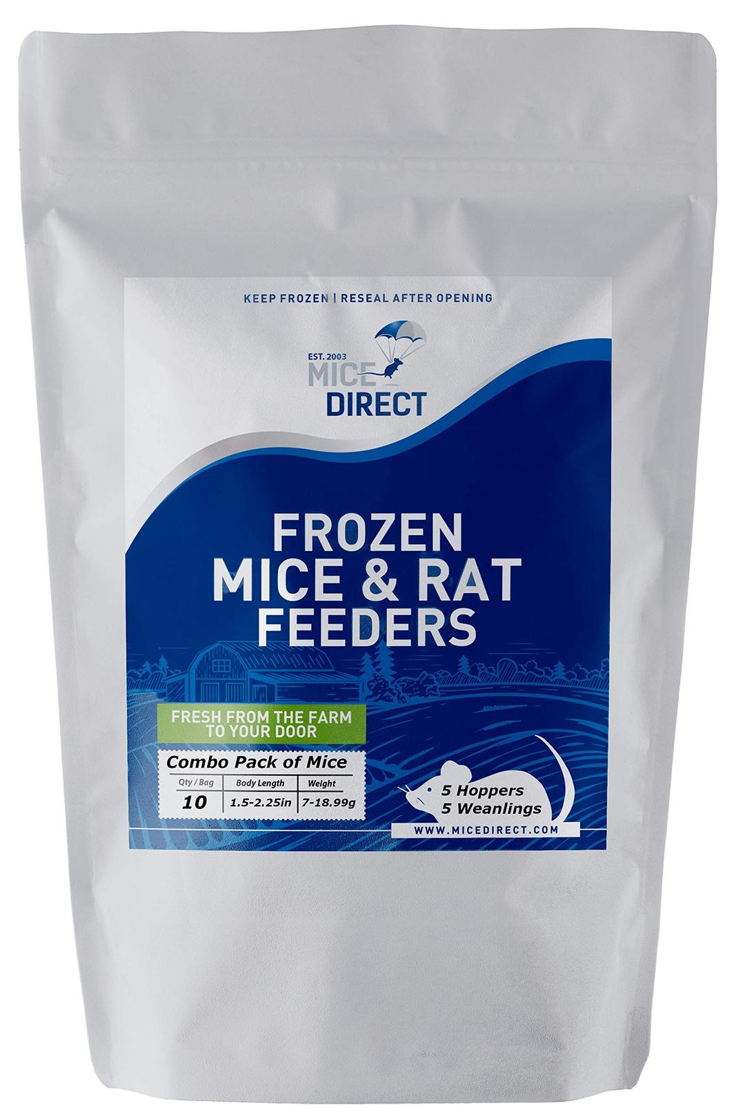 MiceDirect Frozen Mice Combo Pack of 5 Hopper & 5 Weanling Feeder Mice Food for Corn Snakes Ball Pythons (10 Count)