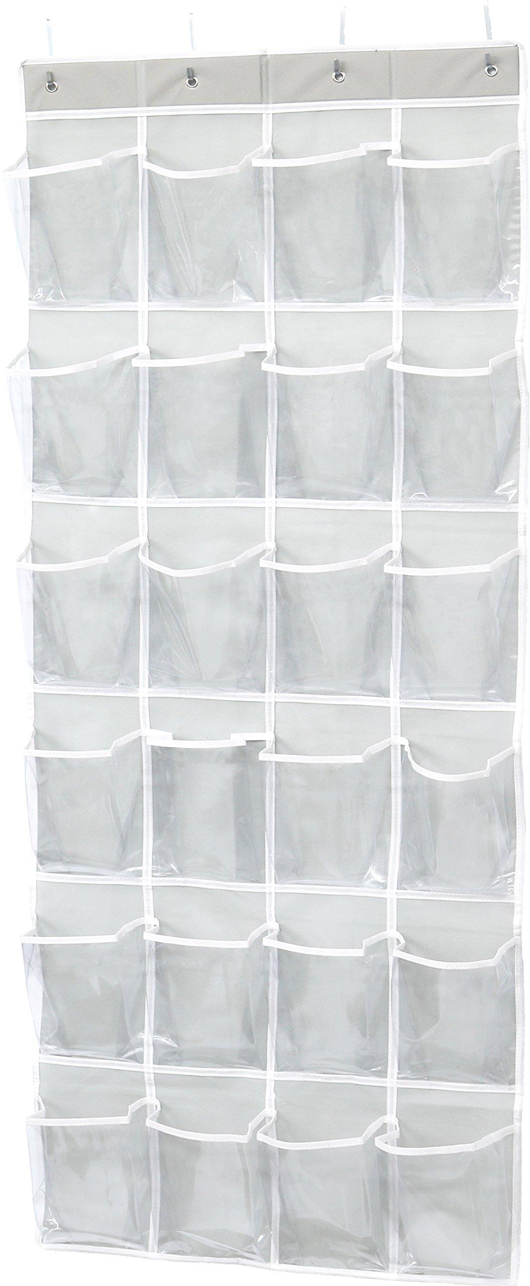 Simple Houseware 24 Pockets Large Clear Pockets Over The Door Hanging Shoe Organizer, Gray (56" x 22.5")