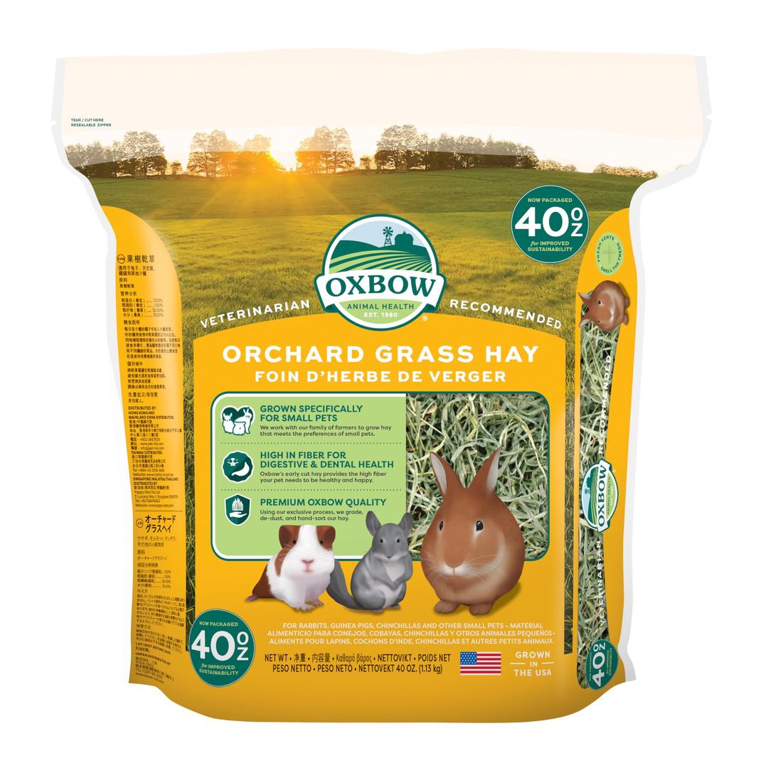 Oxbow Animal Health Orchard Grass Hay - All Natural Grass Hay for Chinchillas, Rabbits, Guinea Pigs, Hamsters, Gerbils & Other Small Pets - Grown in the USA- Fiber Rich- 40 oz.