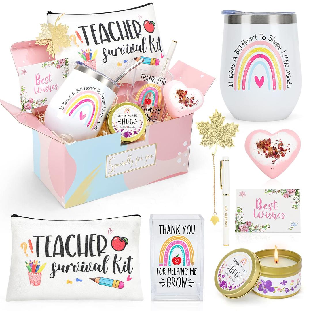 Teacher Gifts for Women,Teacher Appreciation Gifts,Teacher Christmas Gifts,Unique Teacher Birthday Gifts,Back to School Gift for Teacher,Thank You Gifts,12 oz Teacher Tumbler Gift Basket