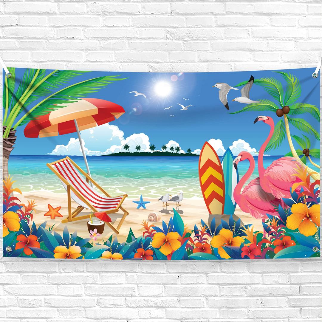 KatchOn, XtraLarge Beach Photo Backdrop - 72x44 Inch | Summer Backdrop for Beach Party Decorations | Beach Backdrop, Hawaiian Beach Themed Party Decorations | Summer Banner, Summer Party Decorations