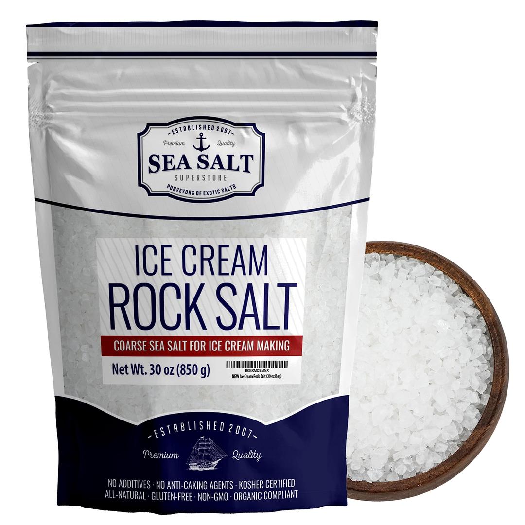 Ice Cream Salt, Rock Salt for Ice Cream Making, Universally Compatible Coarse Sea Salt and Non-Iodized Salt for All Ice Cream Maker, 30 oz Bag, Sea Salt Superstore