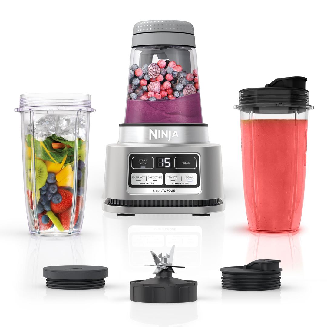 NinjaSS101 Foodi Smoothie Maker & Nutrient Extractor* 1200 WP, 6 Functions Smoothies, Extractions*, Spreads, smartTORQUE, 14-oz. , (2) To-Go Cups & Lids, Silver