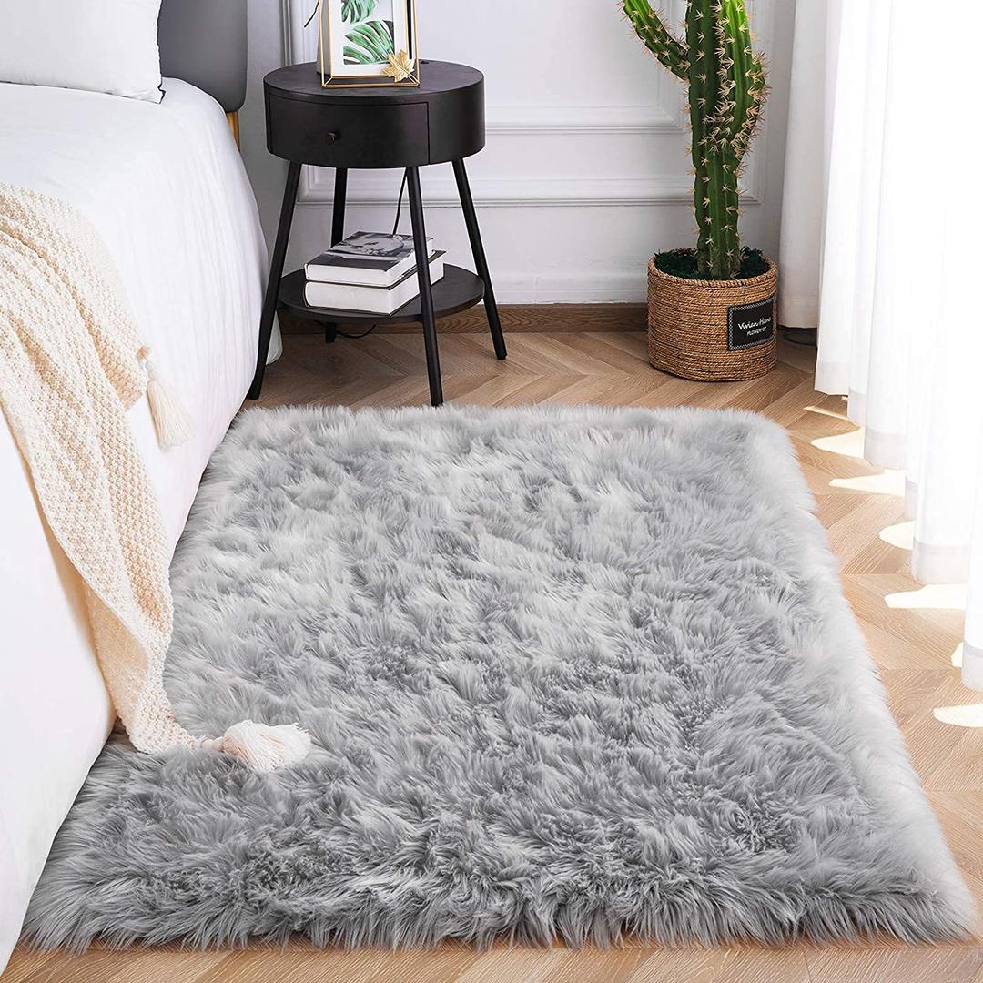 SXYHKJ Faux Sheepskin Rugs, Soft Fluffy Faux Chair Cover Hairy Washable Carpet Non Slip Mats for Chair Bed Sofa Floor with Extra Long Wool (gray, 60 * 90)