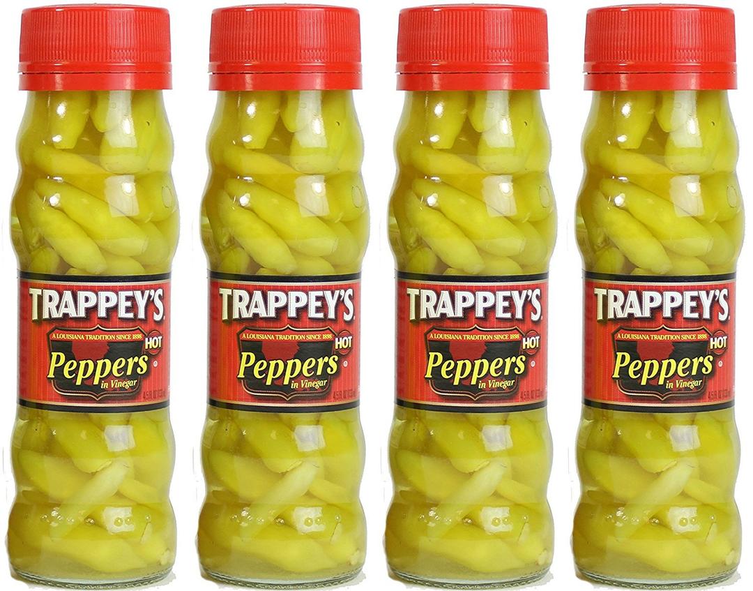 Trappeys Peppers in Vinegar, Hot, 4.5 oz (Pack of 4)