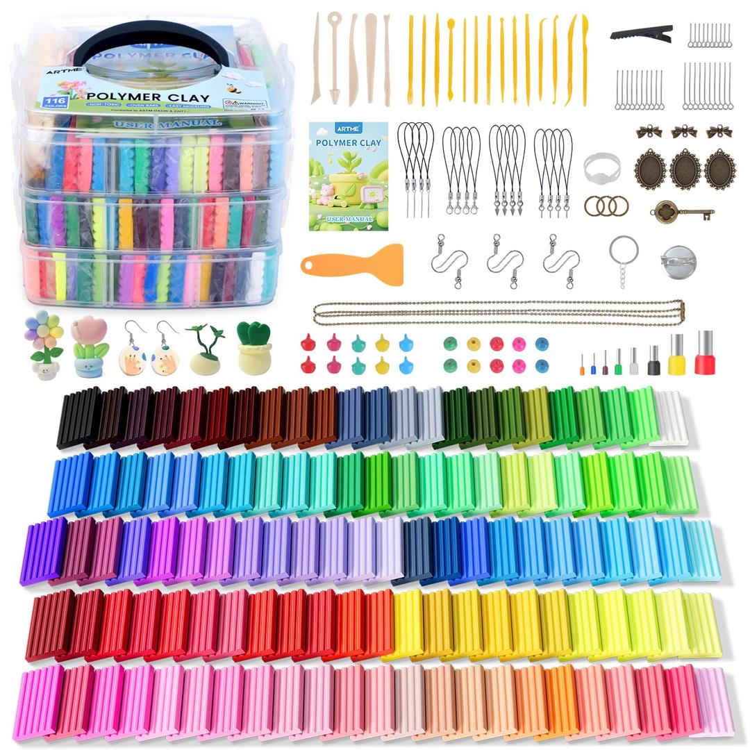 ArtmePolymer Clay, 116 Colors Oven Bake Modeling Clay Starter Kits for Kids, Creative Polymer Clay Kit with Sculpting Tools and Jewelry Accessories, Non-Toxic, Ideal DIY Gifts for Adults and Teens