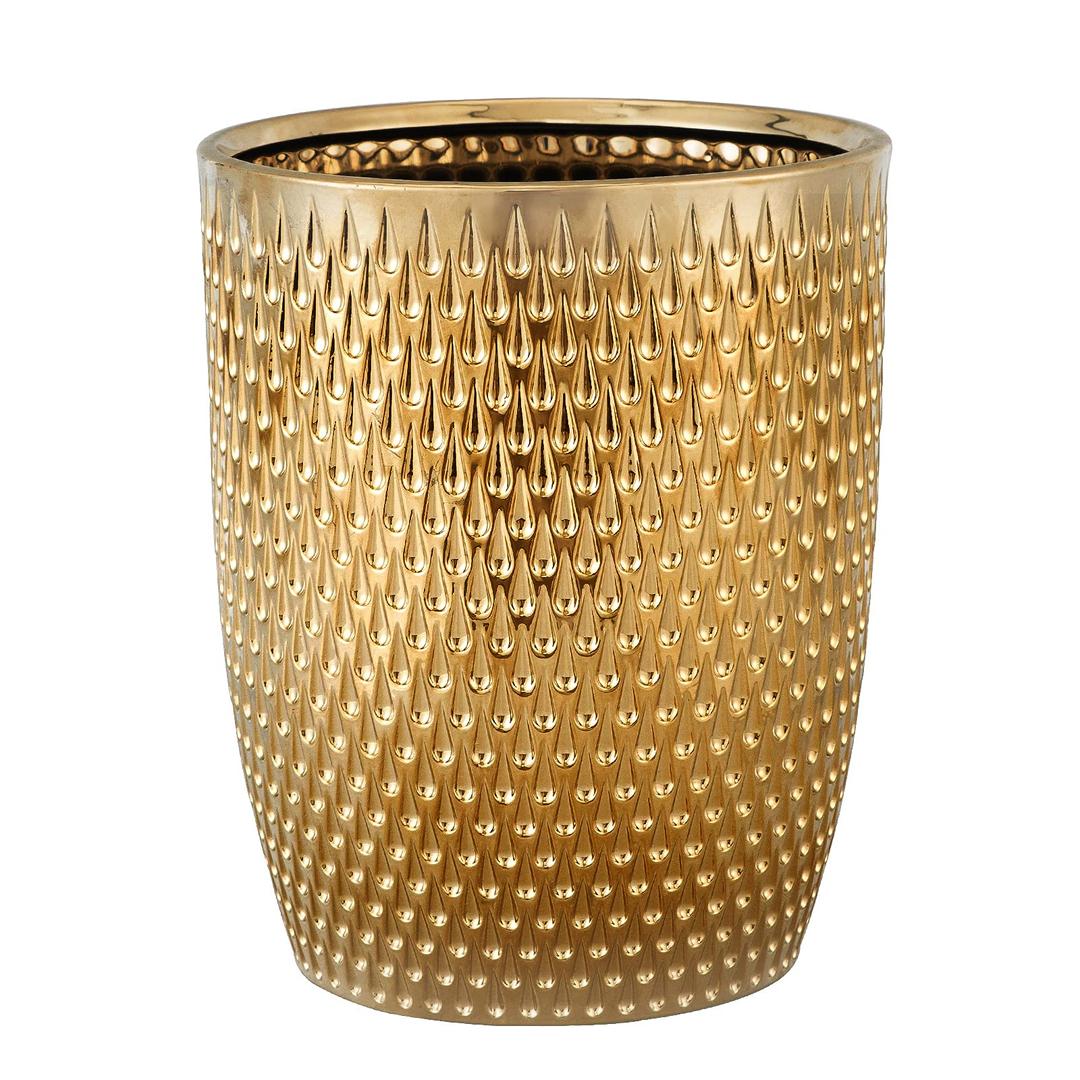 Modern Golden Small Trash Can Wastebasket, Garbage Container Bin for Bathrooms, Powder Rooms, Kitchens, Home Offices - Durable Ceramics - Round