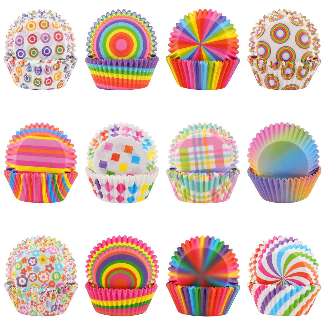 600 Pack Rainbow Cupcake Liners Cupcake Baking Cups Standard Size Rainbow Muffin Liners for Wedding Birthday Pride Party Candy Cake Decorations Supplies(12 Styles)