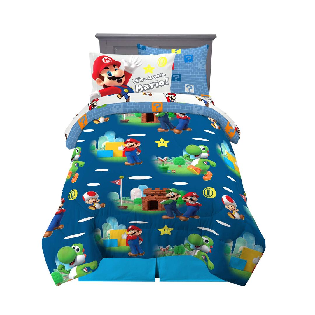 FrancoKids Bedding Super Soft Comforter and Sheet Set with Sham, 5 Piece Twin Size, Mario