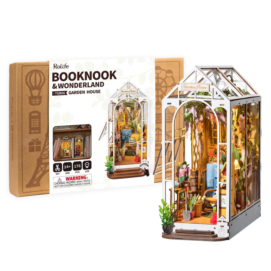 Rolife DIY Book Nook Kits for Adults-Garden House Bookshelf Insert Booknook-3d Puzzle Dollhouse Room Decor for Teen Girls Boys Women Men