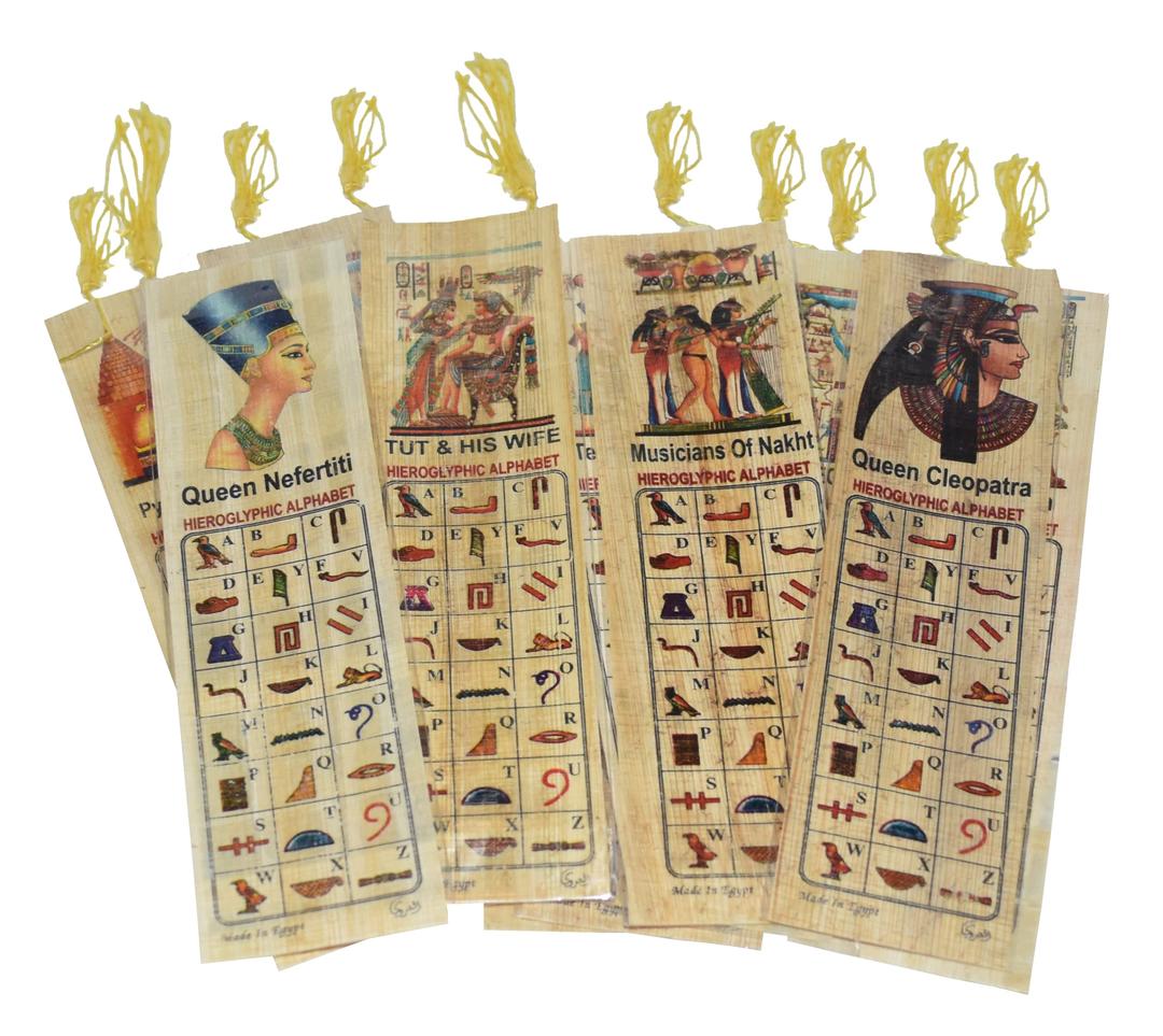 Set 20 Large Egyptian Bookmarks Book Marks Papyrus Paper 7"x2" (18x5 cm) Original Handmade Hand Painted Painting Hieroglyphic Ancient Pharaoh Alphabets Papyri Sheets Art Educational School History