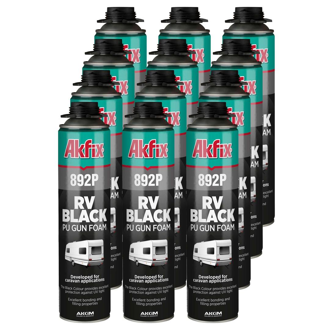 Akfix 892P Black Spray Foam Sealant (12x24oz)- UV Resistant Spray Foam Insulation, Waterproof, Polyurethane Expanding Foam for RV, Pond, Waterfall & Landscape | Gun Use-Gun NOT Included | 24oz 12 Pack