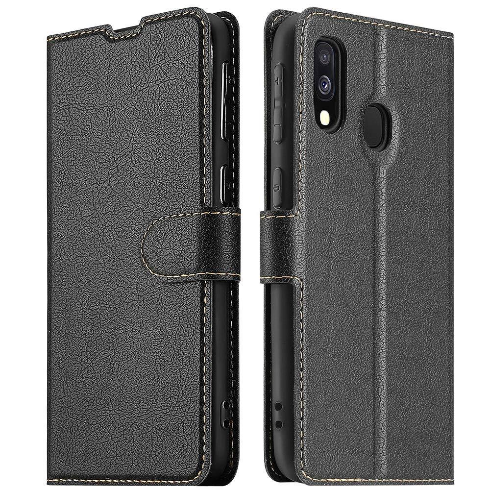 ELESNOW Case Compatible with Samsung Galaxy A40, High-grade Leather Flip Wallet Phone Case Cover for Samsung Galaxy A40 (Black)