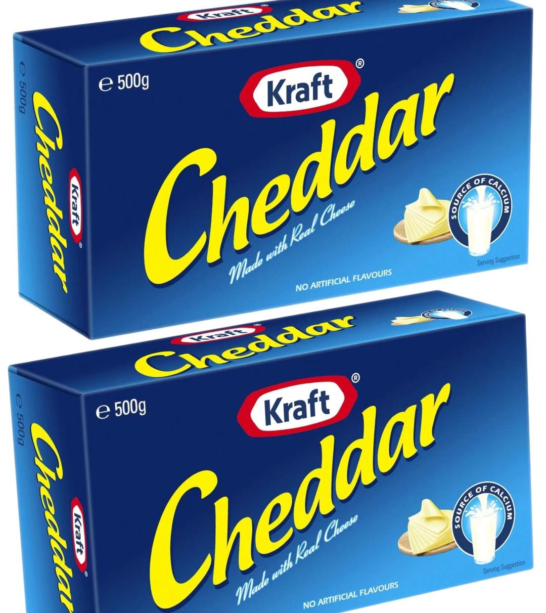 (Pack of 2 x 500g) Kraft Cheddar Cheese Made with Natural Cheese (Australia Made) 500 grams Block