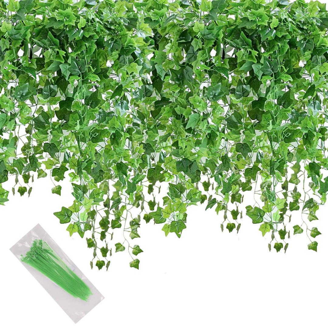 MerryNine 24 Pack Artificial Ivy Greenery, Hanging Vines Garland Fake Green Baskets Leaves Fake Foliage Flowers for Home Kitchen Garden Office Wedding Wall Party Decoration (Ivy Leaf -24)