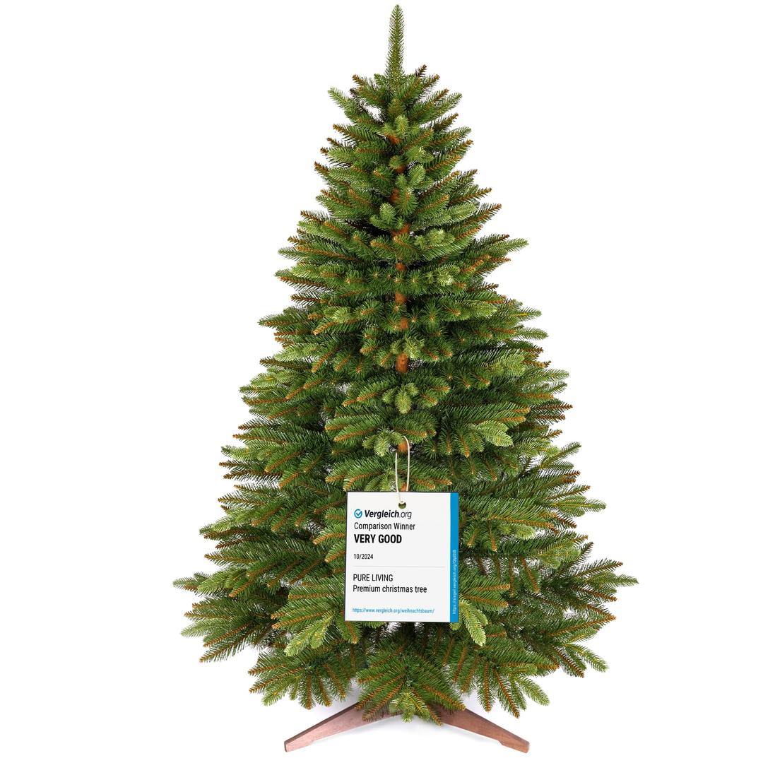 Artificial Christmas Tree 6ft - Premium Realistic Artificial Christmas Tree Looks Real Wooden Stand and Storage Bag - Xmas Tree - Artificial Christmas Trees by Pure Living