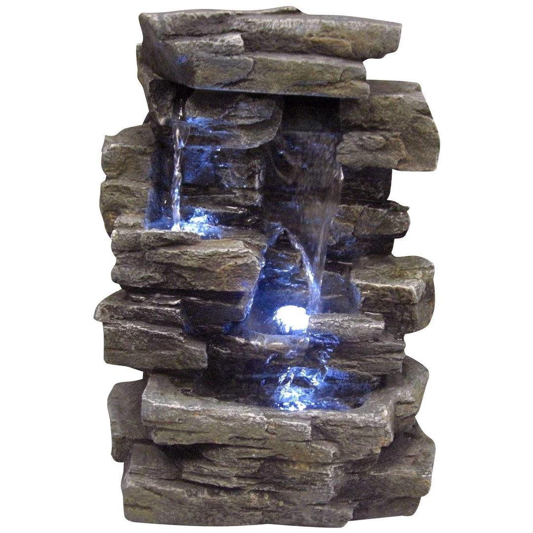 Alpine Corporation 13" Tall Indoor 4-Tier Cascading Tabletop Fountain with LED Lights, Gray