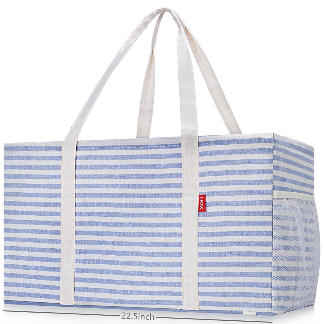 LHZK Standing Extra Large Utility Tote Bag with Metal Wire Frame and the Sides Rinforced, Foldable Grocery Tote Bag Beach Bag