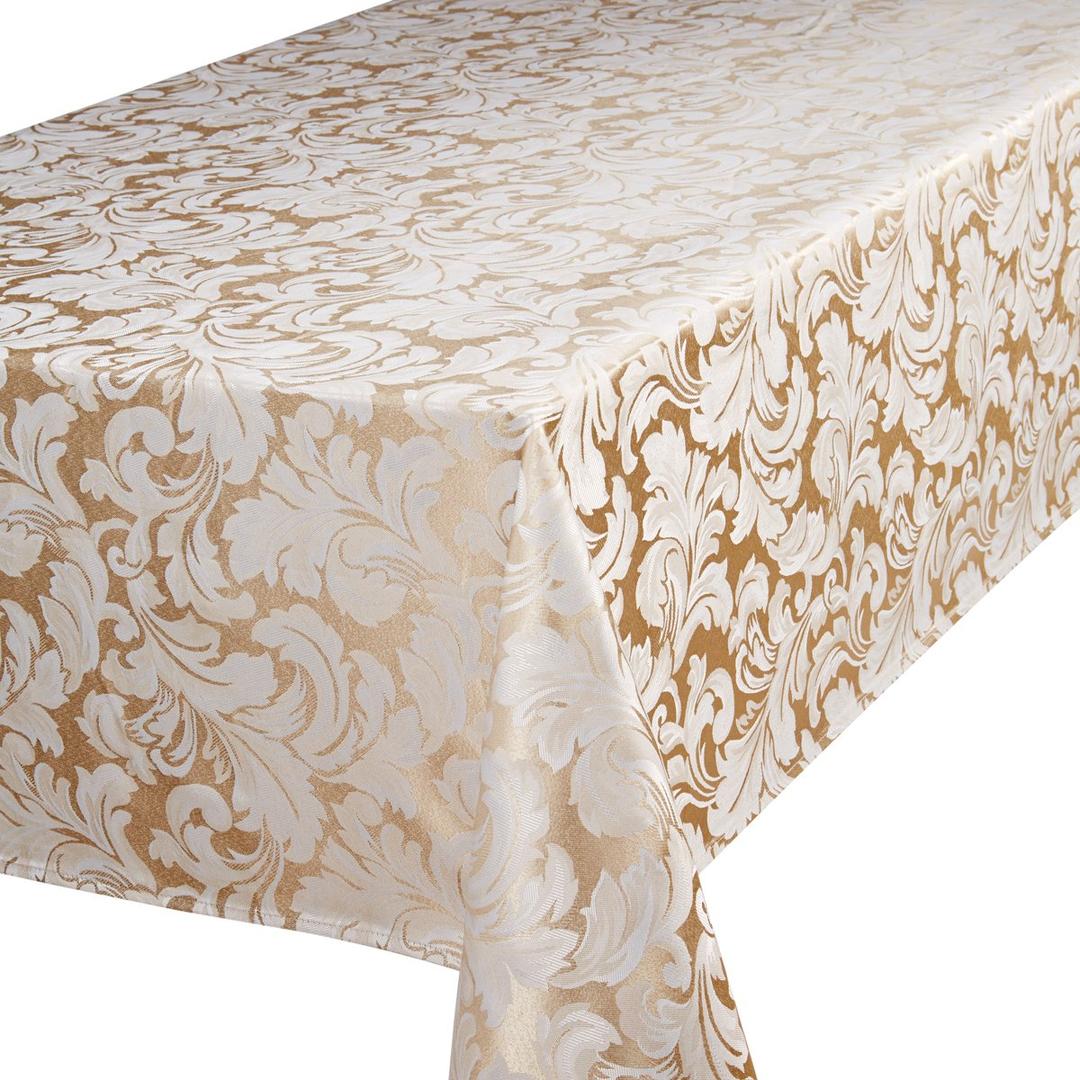 Signature Collection Cadiz Damask Effect Champagne (Creamy-Gold) 52in x 90in (132cm x 228cm) Oblong (Rectanglular) Tablecloth. Ideal For 4-6 Place Settings. All Sizes Approximate