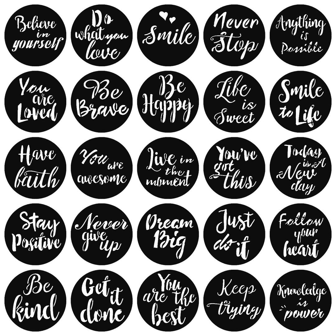 25 Pieces Inspirational Word Stencil, Reusable Motivational Stencils for Painting on Wood Signs Wall Fabric Home Decor (3 Inches)