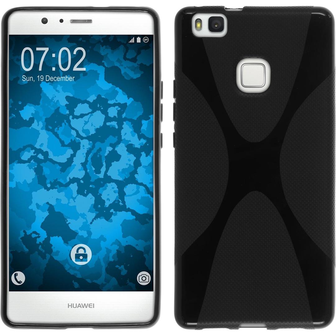 PhoneNatic Silicone Case Compatible with Huawei P9 Lite - X-Style Black Cover + Protective foils