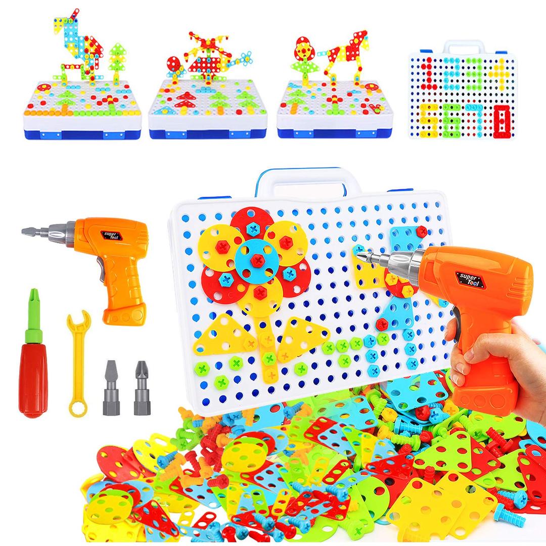 STEM Toys for 3 4 5 6 year old,Design and Drill Toy for Kid,Construction Games with Toy Drill,Creative Engineering Building Kits,Kid Tool Set for Toddler Preschool,Educational Toys for Boy and Girl