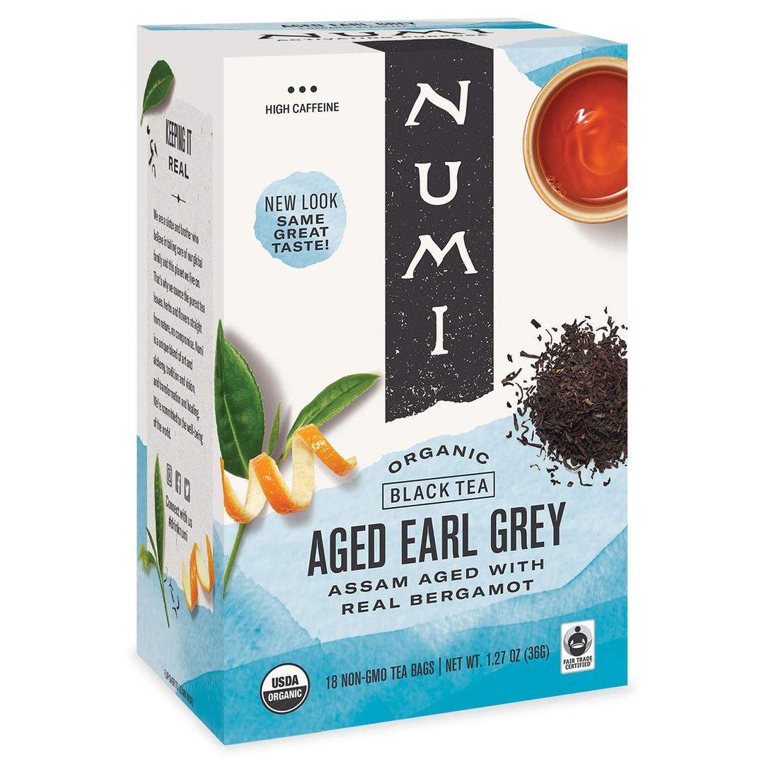 Numi Organic Aged Earl Grey Tea, 18 Tea Bags (Pack of 3) Black Tea With Bergamot Orange, Caffeinated (Packaging May Vary)