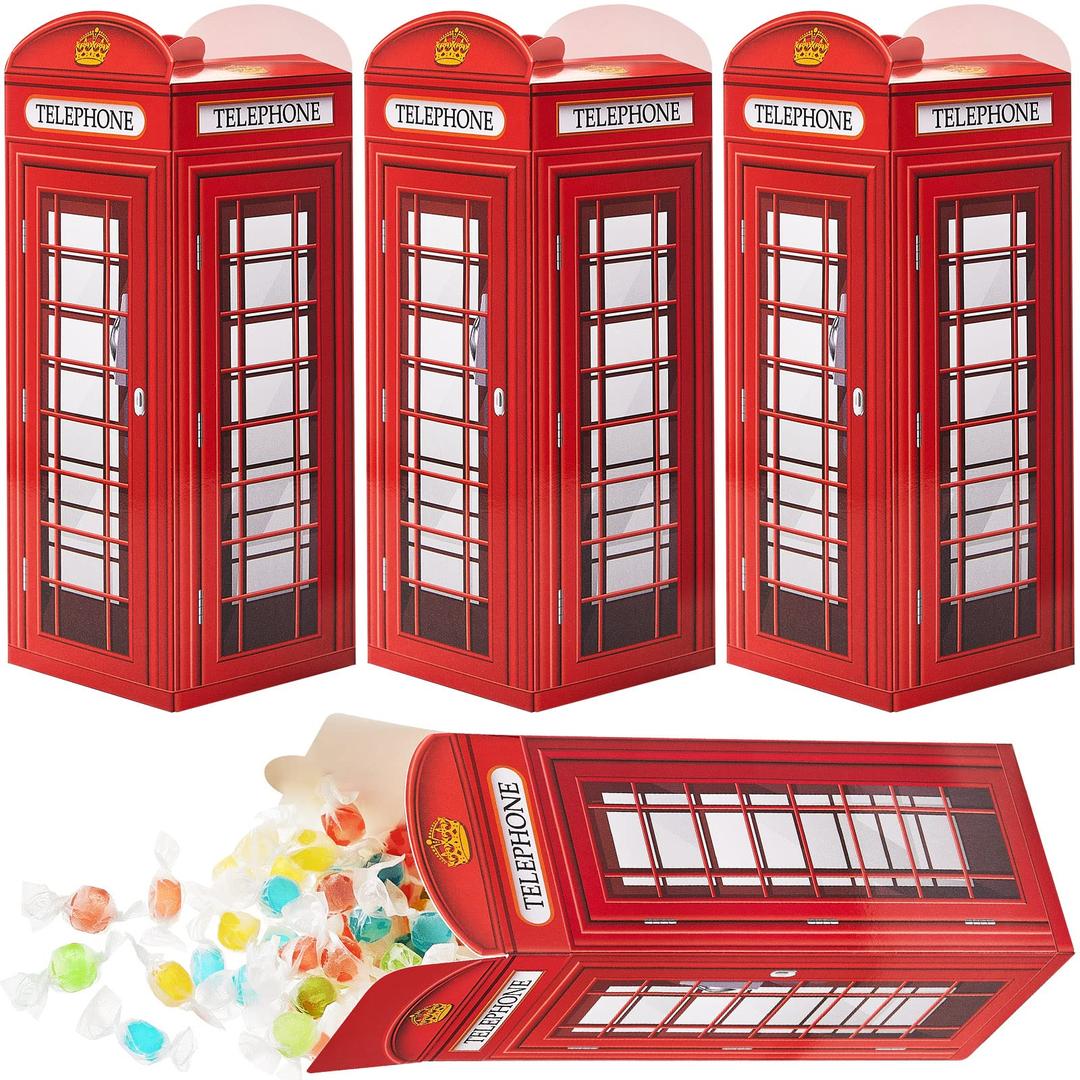 CHENGU 4 Pieces British Party Decorations English Phone Booth Box UK England Candies Boxes British International Party Favors for London Party Christmas Gift United Kingdom Party, 2.9 x 8.6 Inch