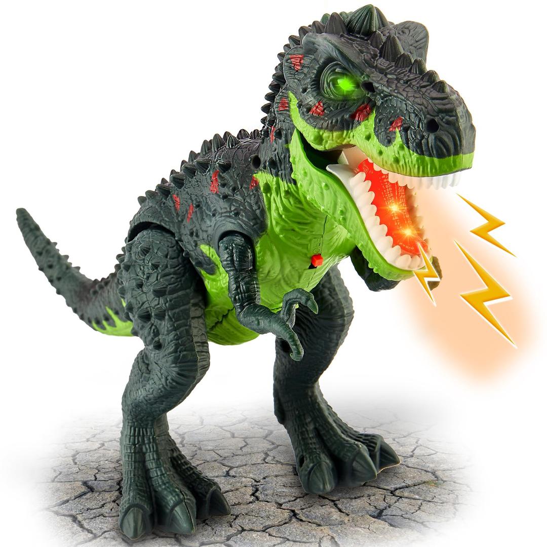 HYAKIDS Walking Dinosaur Toys with Water Spray, Electric T-Rex Toy with Roar Sounds and Lights, Glowing Eyes, Realistic Animal Figure for Kids Boys Girls 3+ Years Old