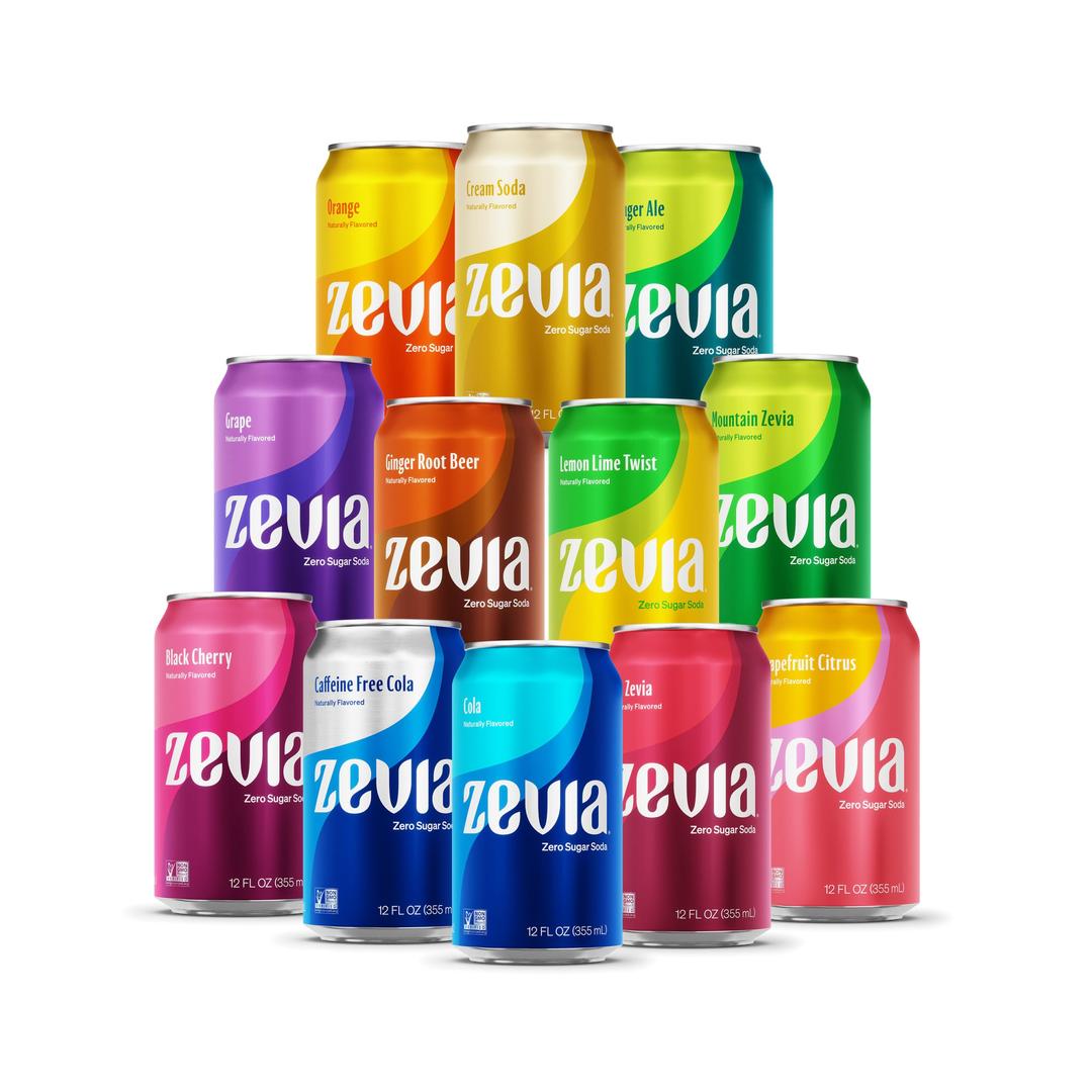 Zevia Zero Calorie Soda, Rainbow Variety Pack, 12 Ounce Cans (Pack of 24)