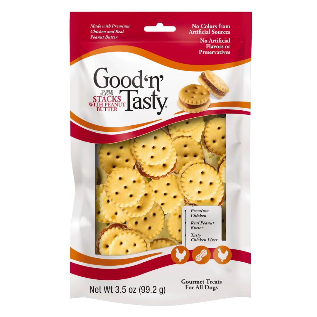 Good ‘n’ Tasty Triple Flavor Stacks with Peanut Butter, 3.5 Ounces, Bite Sized Snacks for Dogs with Premium Chicken and Real Peanut Butter