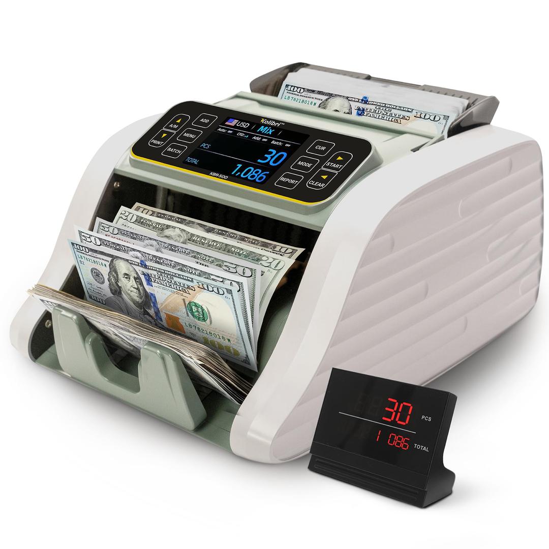 KOLIBRI KBR-500 Money Counter Machine Mixed Denomination | Business Grade Cash Counter Machine w/Advanced IR/UV/MG/MT/Counterfeit Detection, Multi-Currency (USD CAD MXN GBP EUR)