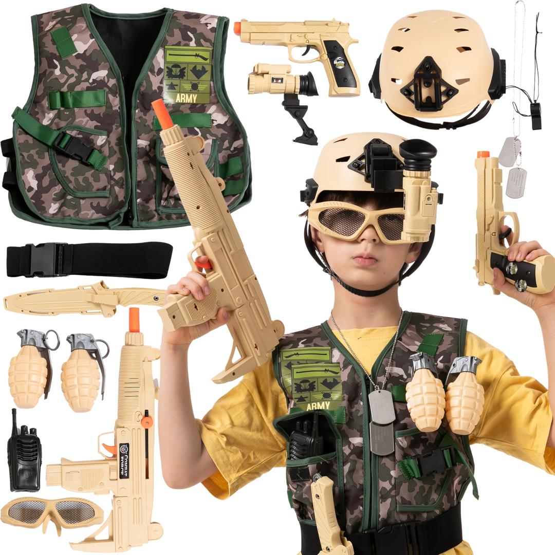 JOYIN 12 Pcs Army Soldier Costume Set - For Kids Halloween Cosplay and Role Play