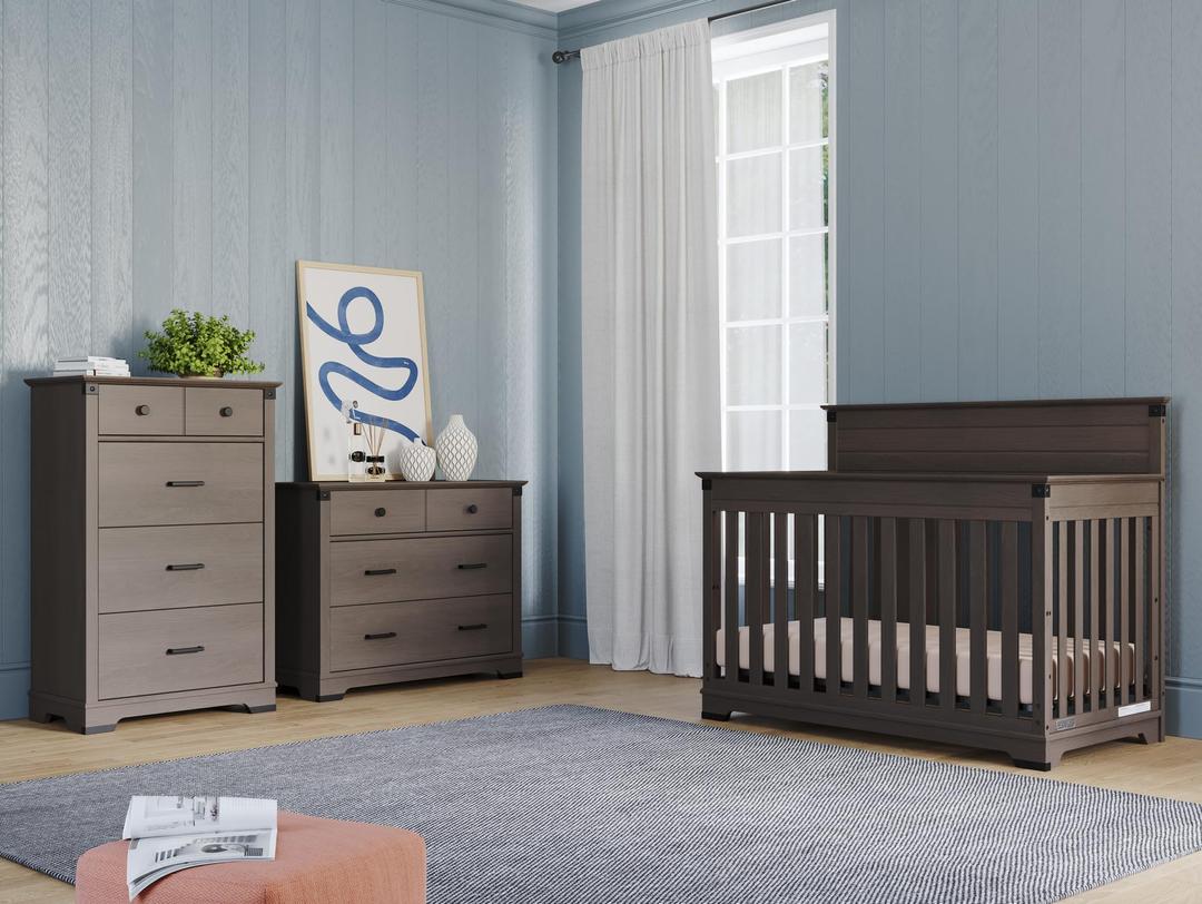 Child Craft Redmond Full Panel Crib, Dresser and Chest Nursery Set, 3-Piece, Includes 4-in-1 Convertible Crib, Dresser and Chest, Grows with Your Baby (Dapper Gray)