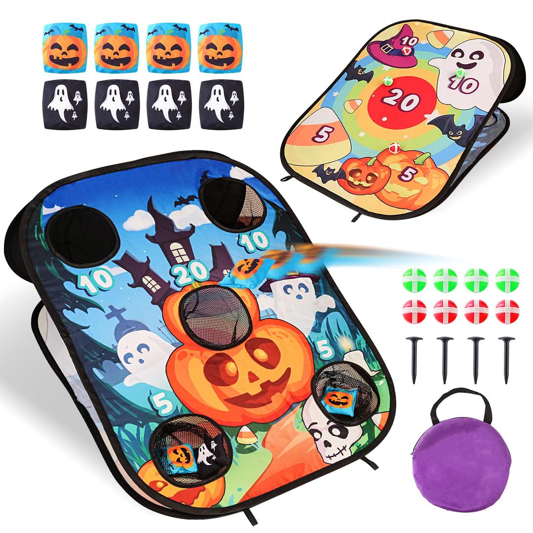 Halloween Party Games, Halloween Theme Toss Game Board with Bean Bag for Kids, Halloween Party Supplies, Party Yard Outdoor Indoor Activities, Halloween Toss Games Toy for Kids(6 Bean Bags)