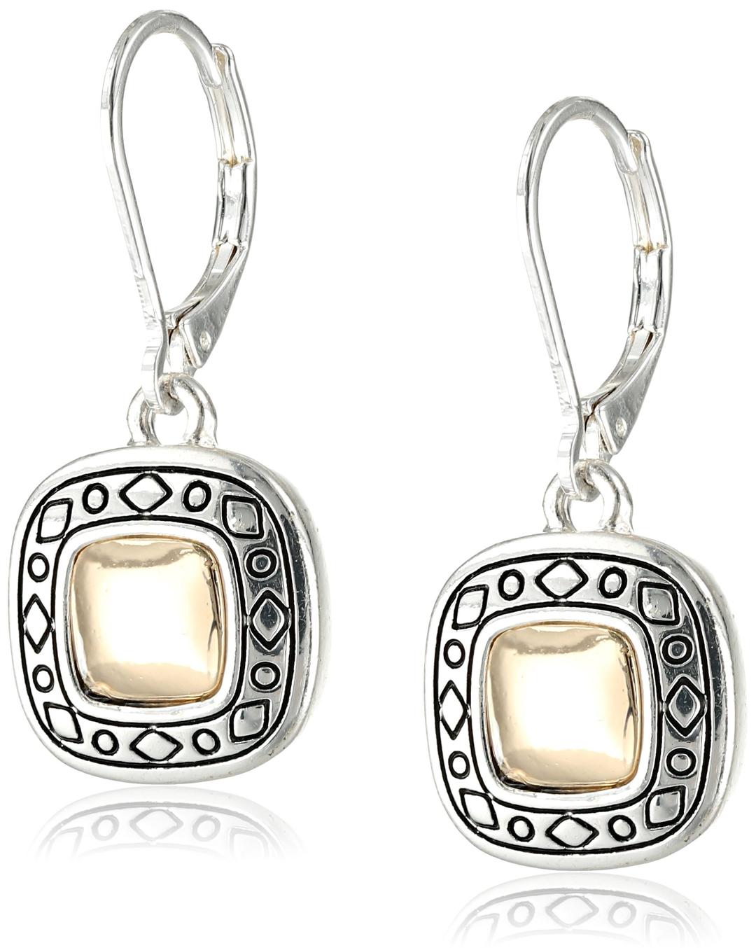 NapierPattern Balance Two Tone Leverback Drop Earrings