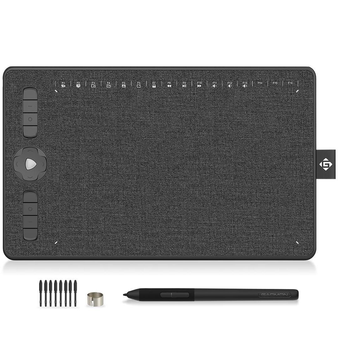 GAOMON M1230 Drawing Tablet 10 * 6.3 inch Digital Graphics Tablet 42 Customizable Express Keys Tilt Support with 8192 Pen Pressure Sensitivity Battery-Free Stylus Support Android Windows MAC OS, Grey