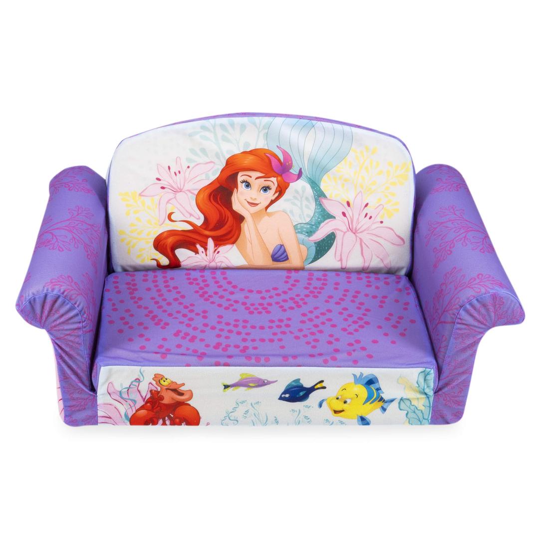 Marshmallow Furniture 2-in-1 Flip Open Foam Couch Bed Sleeper Sofa Kid's Furniture for Ages 18 Months and Up, The Little Mermaid