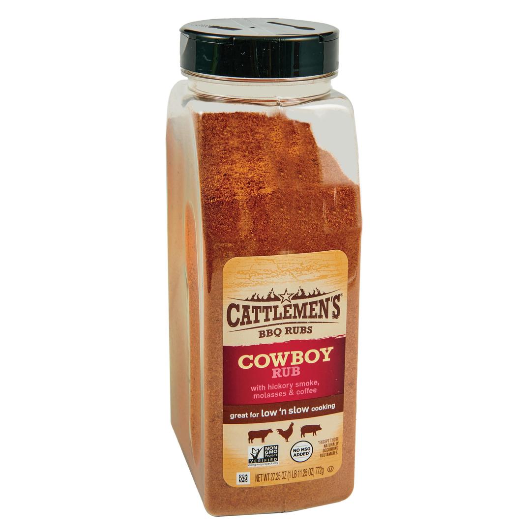 Cattlemen's Cowboy Rub, 27.25 oz - One 27.25 Ounce Container of Cowboy BBQ Rub with Hickory Smoke, Molasses and Coffee Flavor, Perfect for Brisket, Chicken or Beef