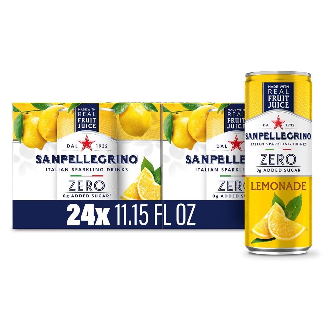 Sanpellegrino Zero Grams Added Sugar Italian Sparkling Drinks Lemonade, Sparkling Lemon Beverage, 24 Pack of 11.15 Fl Oz Cans