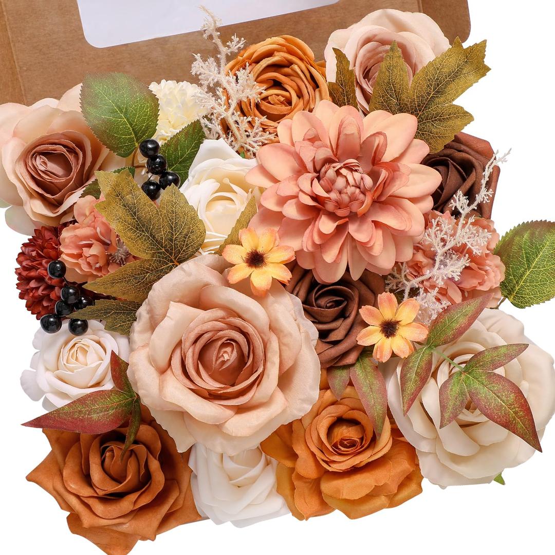 Serwalin Wedding Flowers Orange Flowers for Decoration, Artificial Flowers Fall Centerpieces Wreath Decor Autumn Floral Arrangements, Fake Flowers Boho Decor DIY Terracotta Flowers Box Set