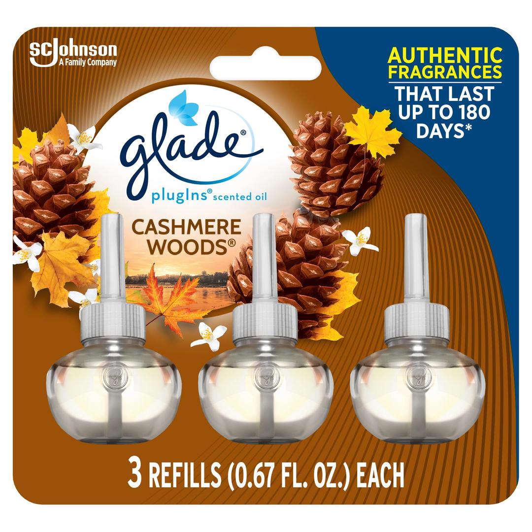 GladePlugIns Refills Air Freshener, Scented and Essential Oils for Home and Bathroom, Cashmere Woods, 2.01 Fl Oz, 3 Count