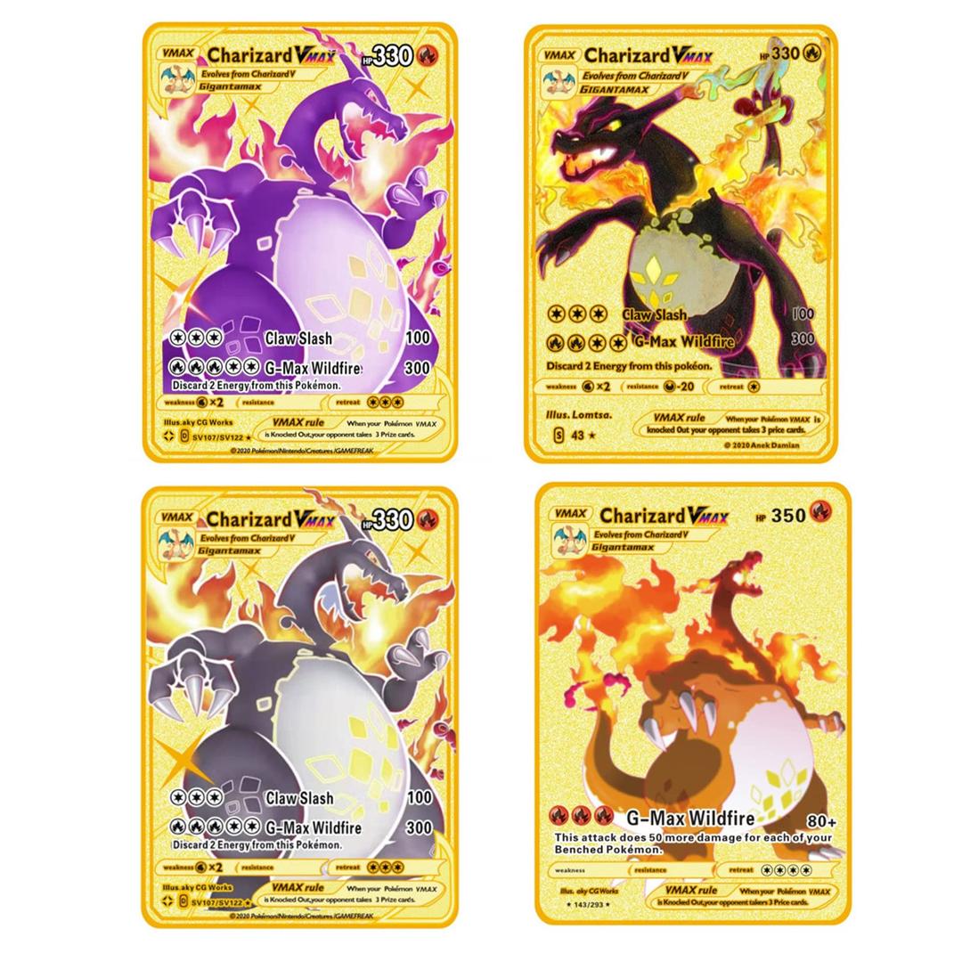 Charizard Vmax Metal Gold Plated Card,Rainbow Rare Charizard,Super Rare Charizard,Charizard Vmax Collection,Art Collectible Trading Card Best Gift for Kids and Adult, Game Fan and Collectors